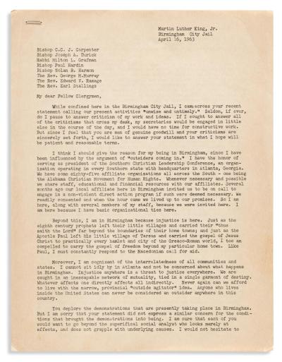 the original hand typed letter from Dr. Reverend Martin Luther King 