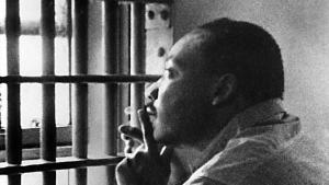 Dr. Rev. Martin Luther King in a jail cell at Birmingham Jail