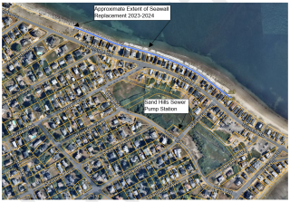 aerial photo showing extent of proposed seawall project