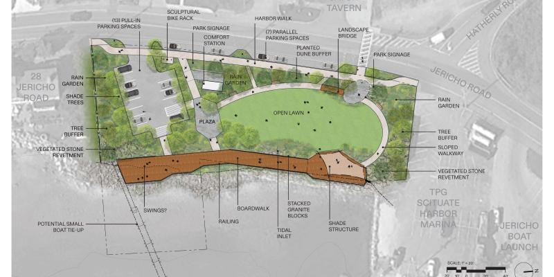 Proposed sketch of site with boardwalk, parking lot, and landscape Proposed sketch of site with boardwalk, parking lot, and landscape